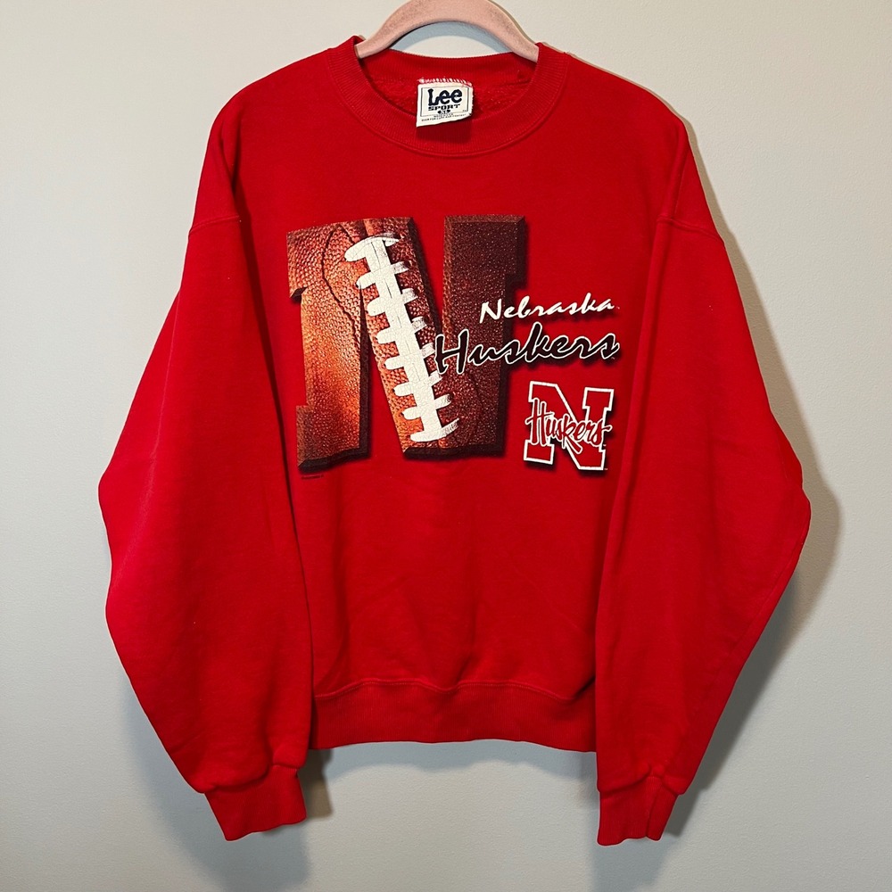 Vintage Lee Sport Nebraska Huskers‎ Sweatshirt Red XL Made in USA Nutmeg Mills